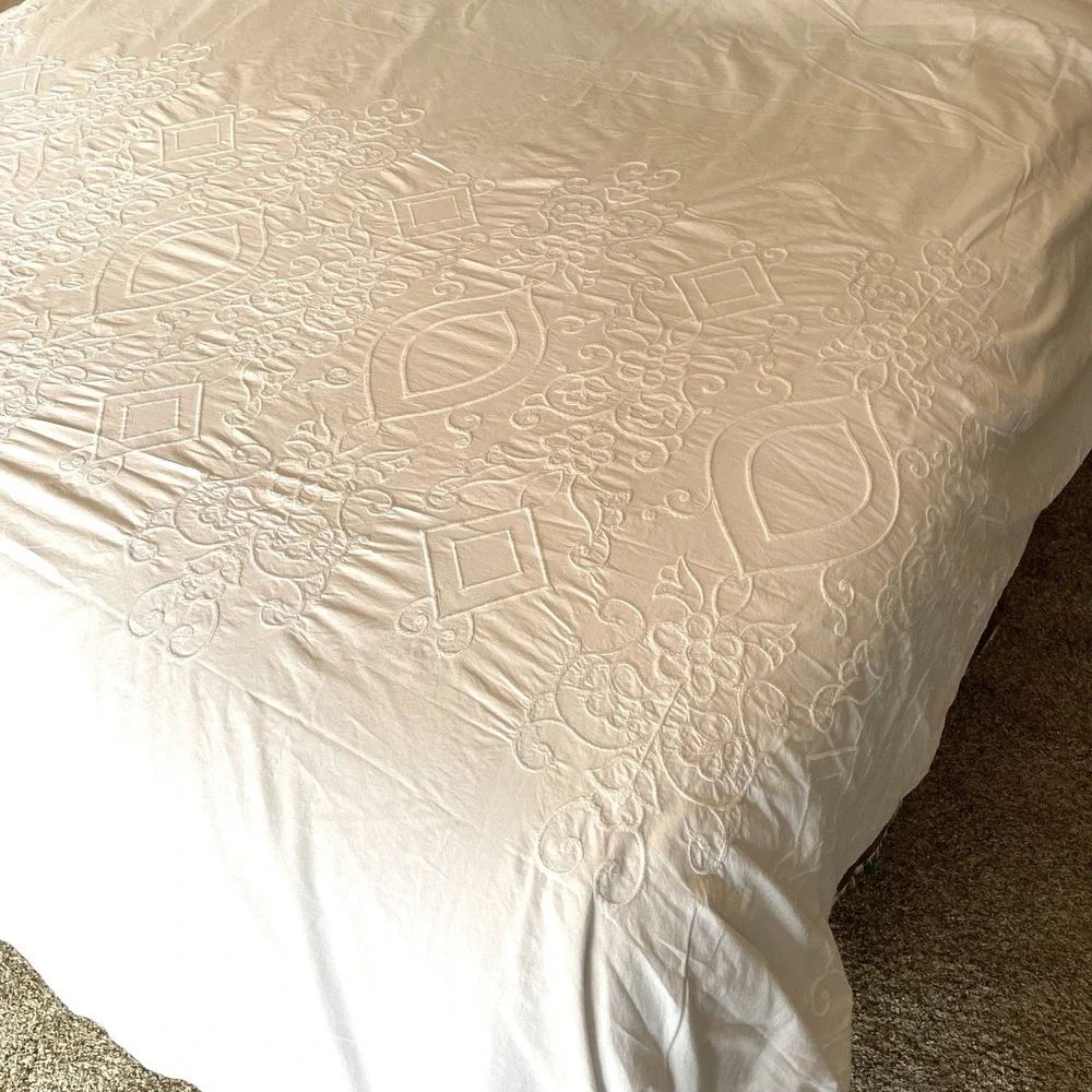 Shabby Chic Duvet Cover Full/Double White 100% Cotton Embroidered Boho MRP Home